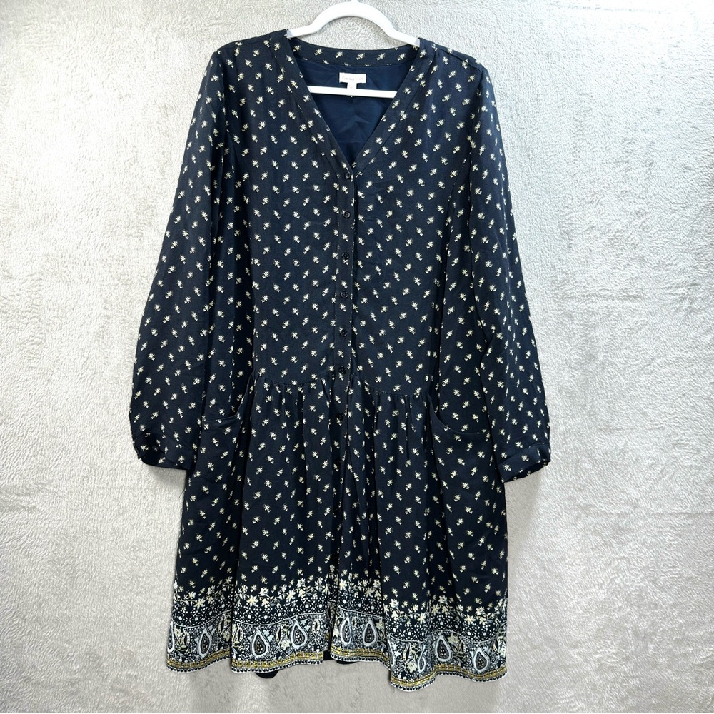 Garnet Hill Dropwaist Button‎ Up Shirt Dress Bohemian Paisley Sz 8 Pockets